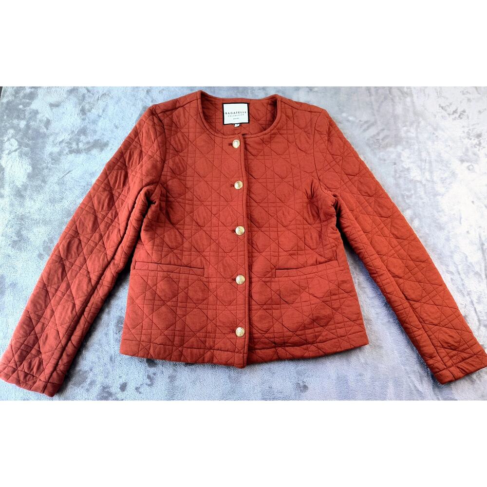 Bagatelle Quilted Rust Colored Jacket with Gold Buttons, Size - Medium